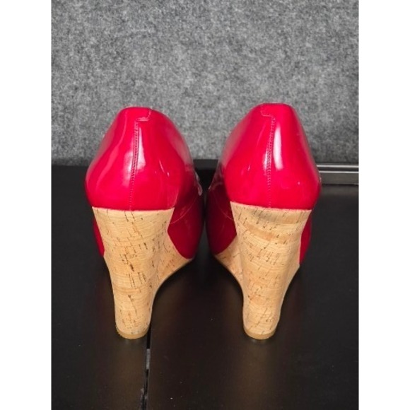 Jessica Simpson Red Patent Leather Cork Platform Wedge Peep Toe Heels 8.5M Sexy - Picture 3 of 8